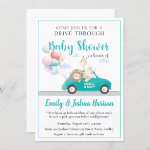 Gender Neutral Animals Drive Through Baby Shower Invitation