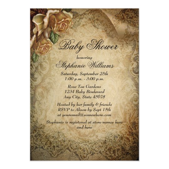 Gender Neutral Antique Rose Damask Baby Shower Magnetic Invitation Gender Neutral Antique Rose Damask Baby Shower Magnetic Invitation Zazzle