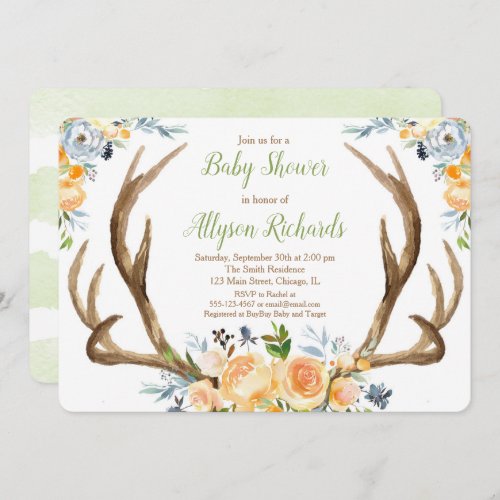 Gender neutral antlers baby shower sprinkle invitation