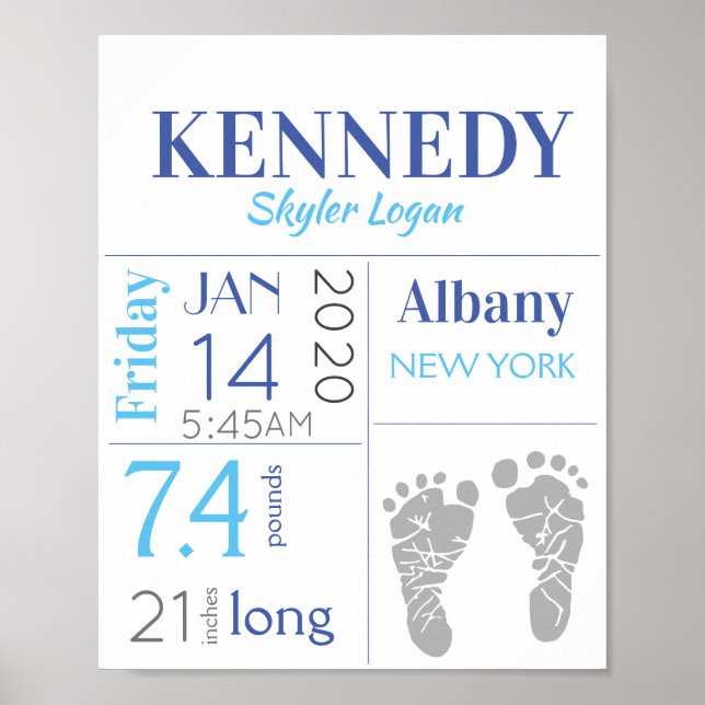 Gender Neutral Baby Birth Stats Sign Footprint (Front)