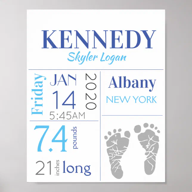 Gender Neutral Baby Birth Stats Sign Footprint | Zazzle