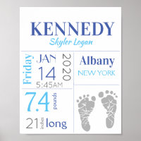 Gender Neutral Baby Birth Stats Sign Footprint