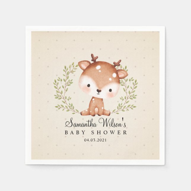 Gender Neutral Baby Fawn Little Deer Baby Shower Napkins (Front)
