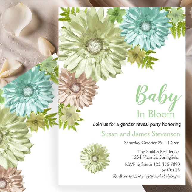 Gender Neutral Baby In Bloom Gender Reveal Party Invitation (Creator Uploaded)