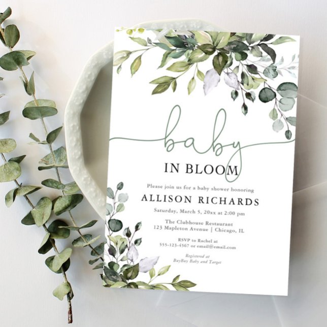 Gender neutral Baby in Bloom greenery baby shower Invitation (Creator Uploaded)