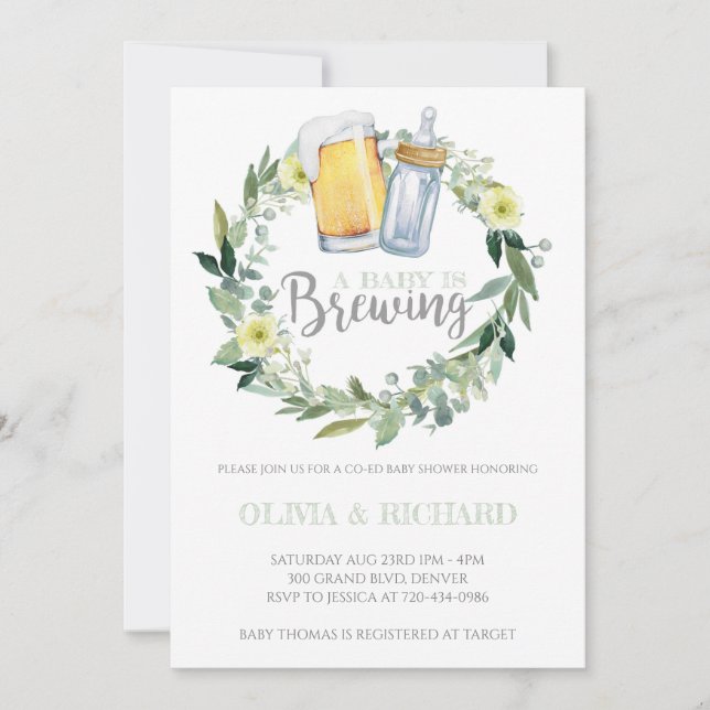 Gender Neutral Baby is Brewing Baby Shower Invitation (Front)