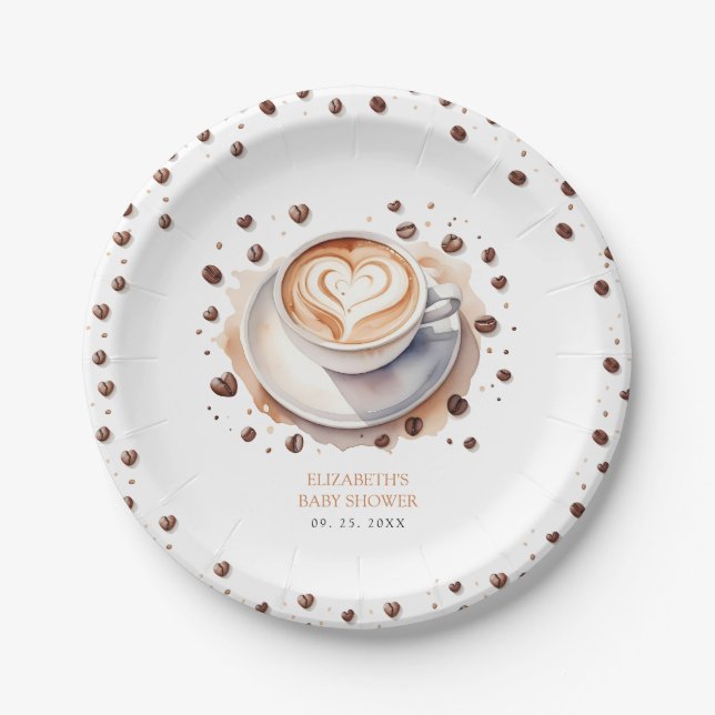 Gender Neutral Baby is Brewing Coffee Baby Shower  Paper Plates (Front)