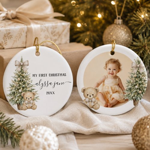 Gender Neutral Baby’s First Christmas Teddy Bear Ceramic Ornament