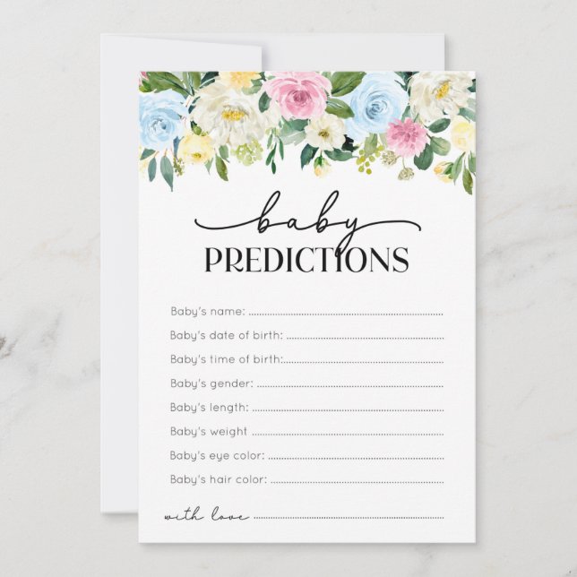 Gender Neutral Baby Shower Baby Predictions Cards (Front)