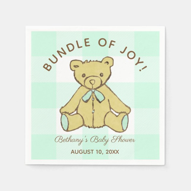 Gender Neutral Baby Shower Bear Mint Green Napkins (Front)