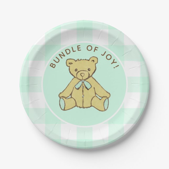 Gender Neutral Baby Shower Bear Mint Green Paper Plates (Front)