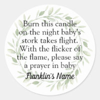 Gender Neutral Baby Shower Candle Favor Classic Ro Classic Round Sticker