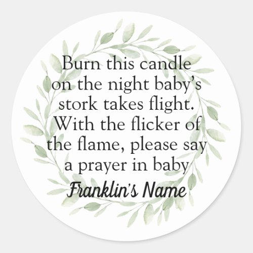 Gender Neutral Baby Shower Candle Favor Classic Ro Classic Round Sticker
