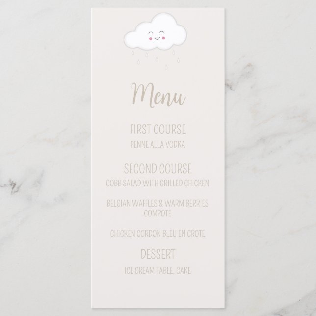 Gender Neutral Baby Shower Cloud Menu (Front)