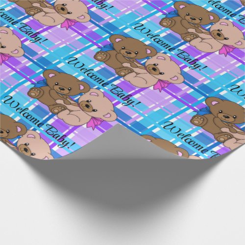 Gender Neutral Baby Shower Custom Text Teddy Bears Wrapping Paper