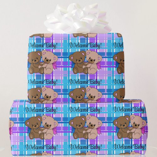 Gender Neutral Baby Shower Custom Text Teddy Bears Wrapping Paper