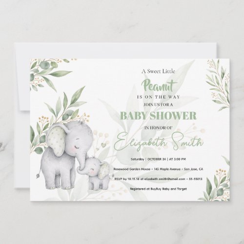 Gender Neutral Baby Shower Elephant Eucalyptus Invitation