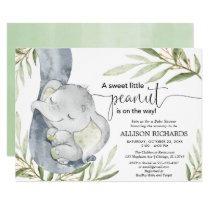 Gender neutral baby shower, elephant greenery gold invitation Gender neutral baby shower, elephant greenery gold invitation