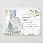 Gender neutral baby shower, elephant greenery gold invitation (Front)