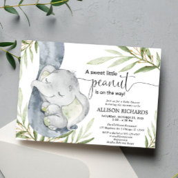 Gender neutral baby shower, elephant greenery gold invitation