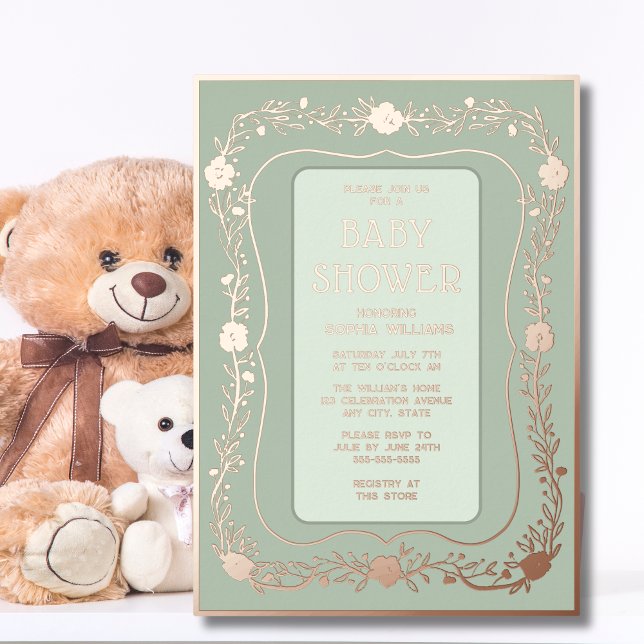 Gender Neutral Baby Shower Foil Invitation Floral (Creator Uploaded)