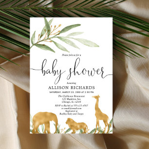 Gender neutral baby shower invitation, gold safari invitation