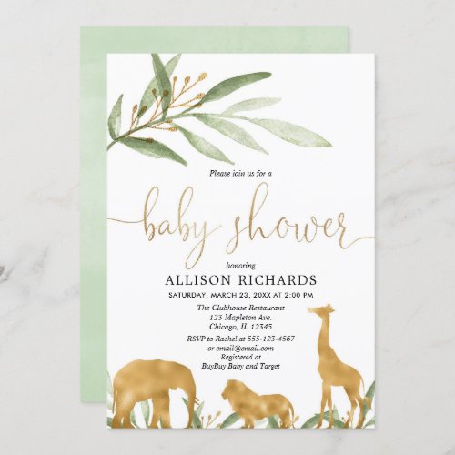 Gender neutral baby shower invitation gold safari invitation