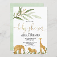 Gender neutral baby shower invitation, gold safari invitation