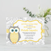 gender neutral baby shower invitation yellow gray (Standing Front)