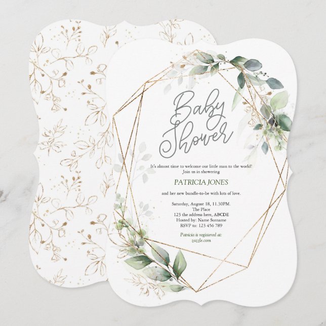 Gender Neutral Baby Shower, Modern, Greenery Invitation (Front/Back)