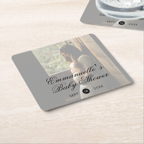 Gender Neutral Baby Shower Modern Photo Square Paper Coaster