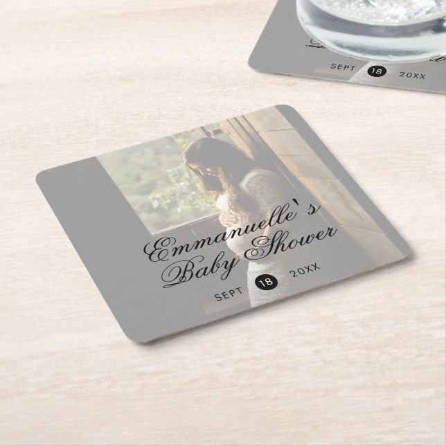 Gender Neutral Baby Shower Modern Photo Square Paper Coaster (Angled)