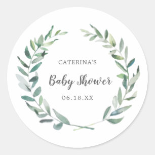 Gender Neutral Baby Shower Rustic Greenery Wreath Classic Round Sticker