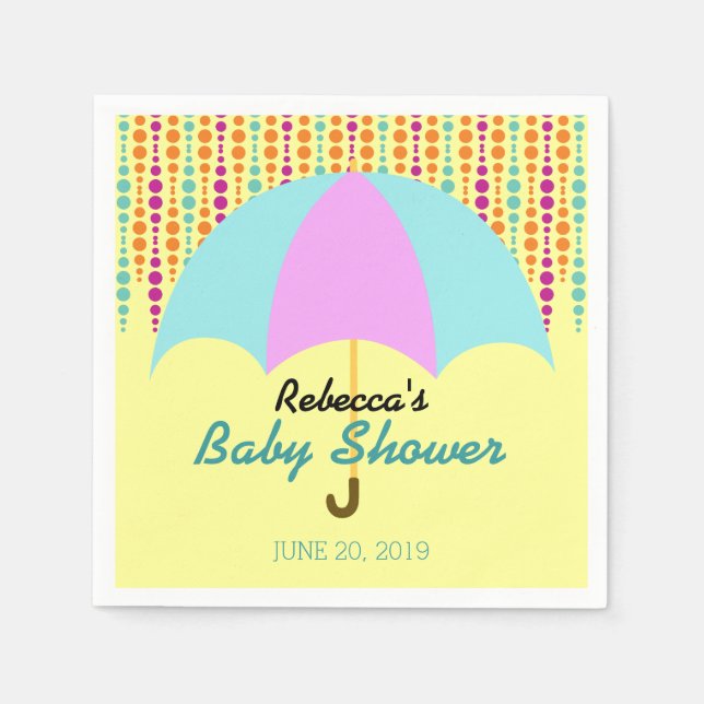 Gender neutral baby shower with umbrella paper napkins (Front)