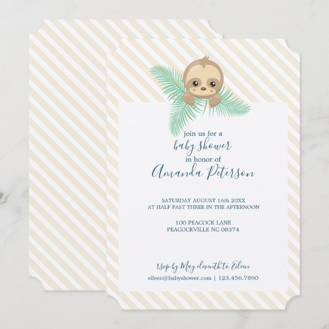 Gender Neutral Baby Sloth Baby Shower Invitation (Front/Back)