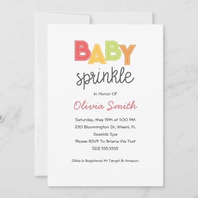 Gender Neutral Baby Sprinkle Invitation (Front)