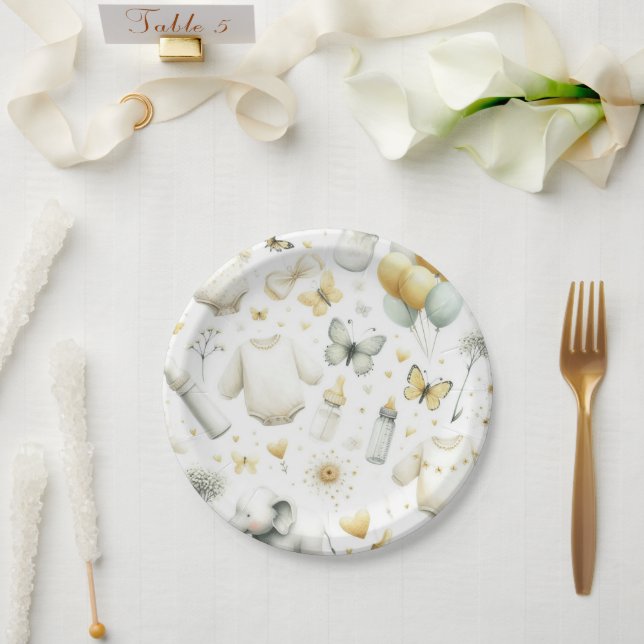 Gender Neutral Baby (yellow) Paper Plates (Wedding)