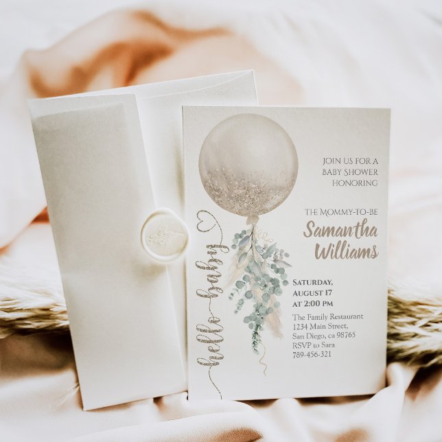 Gender Neutral Balloon Pampas Baby Showe Invitation (Creator Uploaded)