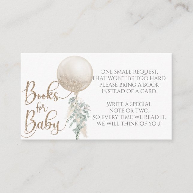Gender Neutral Balloon Pampas Baby Shower Book Enclosure Card (Front)