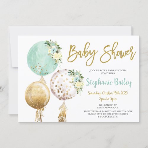 Gender Neutral balloons Baby Shower Invitation