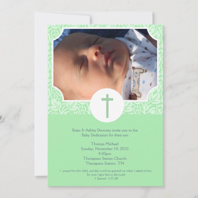 Gender Neutral Baptism / Baby Dedication 5x7 photo Invitation (Front)