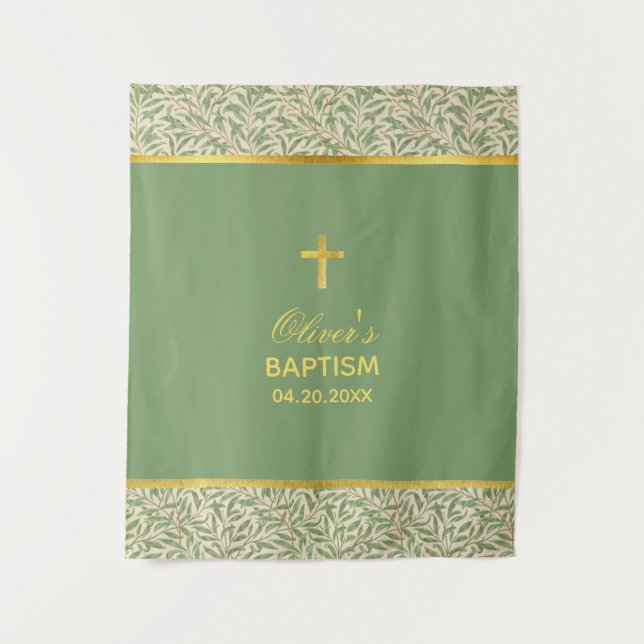 Gender Neutral Baptism Faux Gold Green Backdrop (Front)