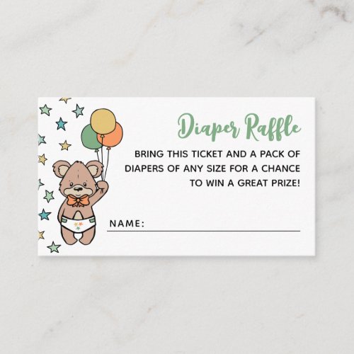 Gender Neutral Bear Baby Shower Diaper Raffle Enclosure Card