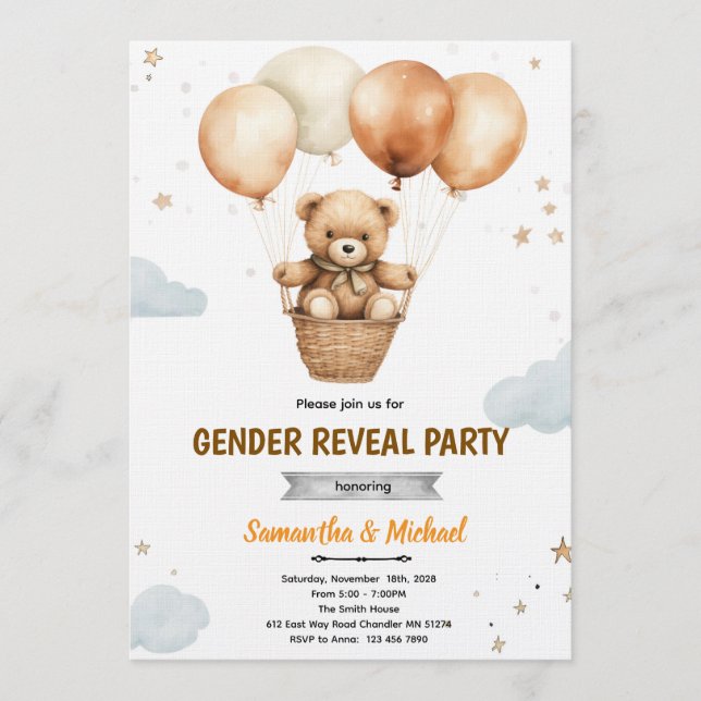 Gender Neutral Bear Baby Shower Invitation (Front)