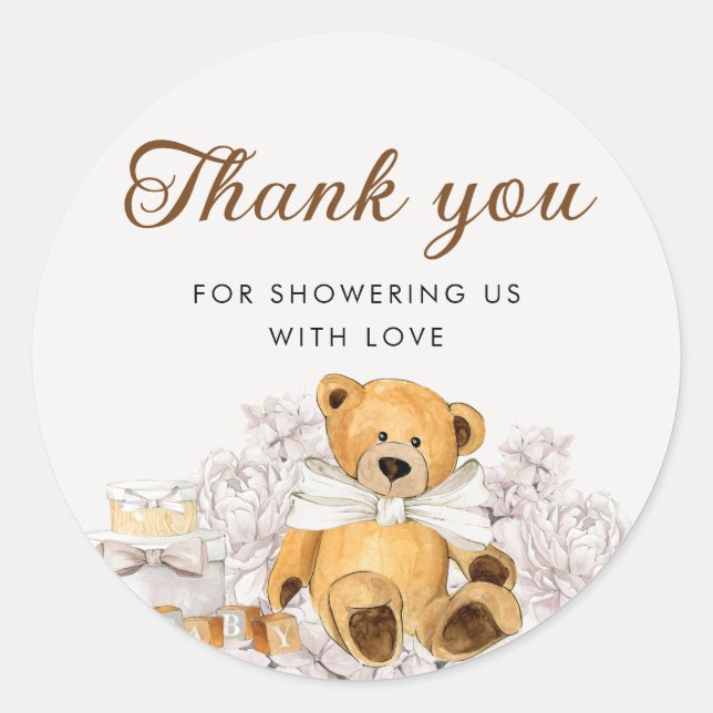 Gender Neutral Bear Baby Shower Thank You Classic Round Sticker (Front)