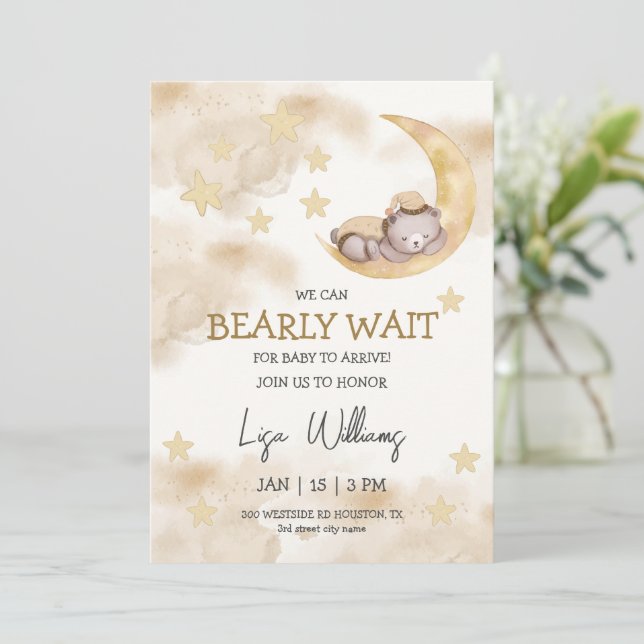 Gender Neutral Bear Baby Shower We Can Bearly Wait Invitation (Standing Front)