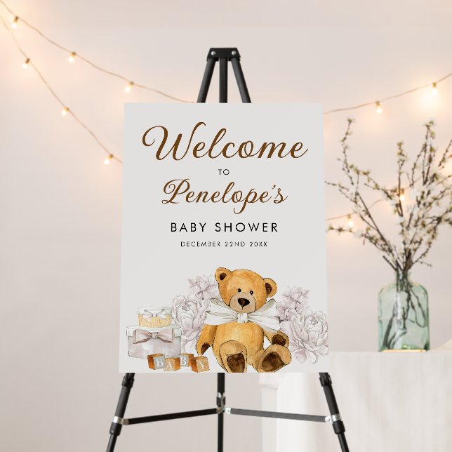 Gender Neutral Bear Baby Shower Welcome Sign (In Situ (Stand))
