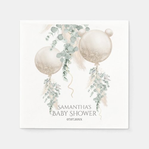 Gender Neutral Bear Balloon Pampas Baby Shower Napkins