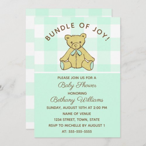 Gender Neutral Bear Mint Baby Shower Invitation