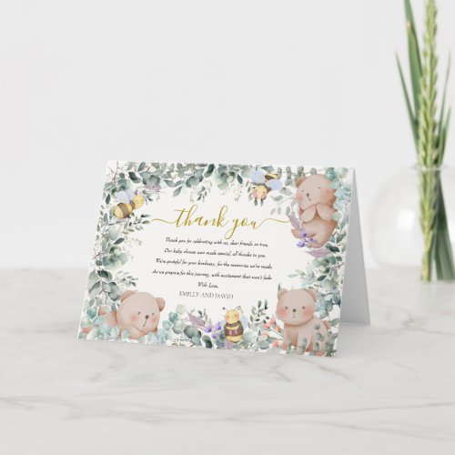 Gender Neutral Bear Woodland Rustic Baby Shower Thank You Card